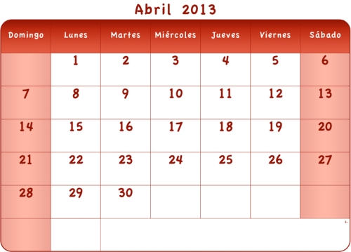 Calendario Abril 2013